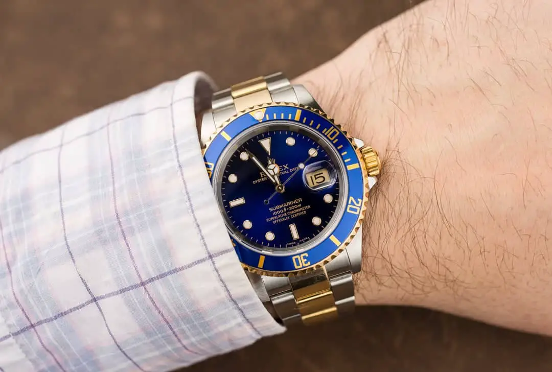 Rolex Submariner 16613 Blue 18k Yellow Gold Stainless Steel Holes Gold-Through Clasp - PRE-OWNED