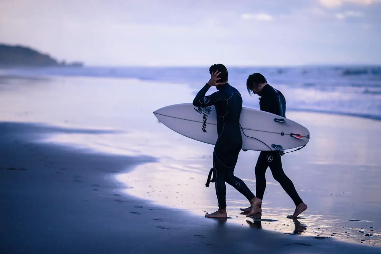 surfers wearing wetsuit at the beach